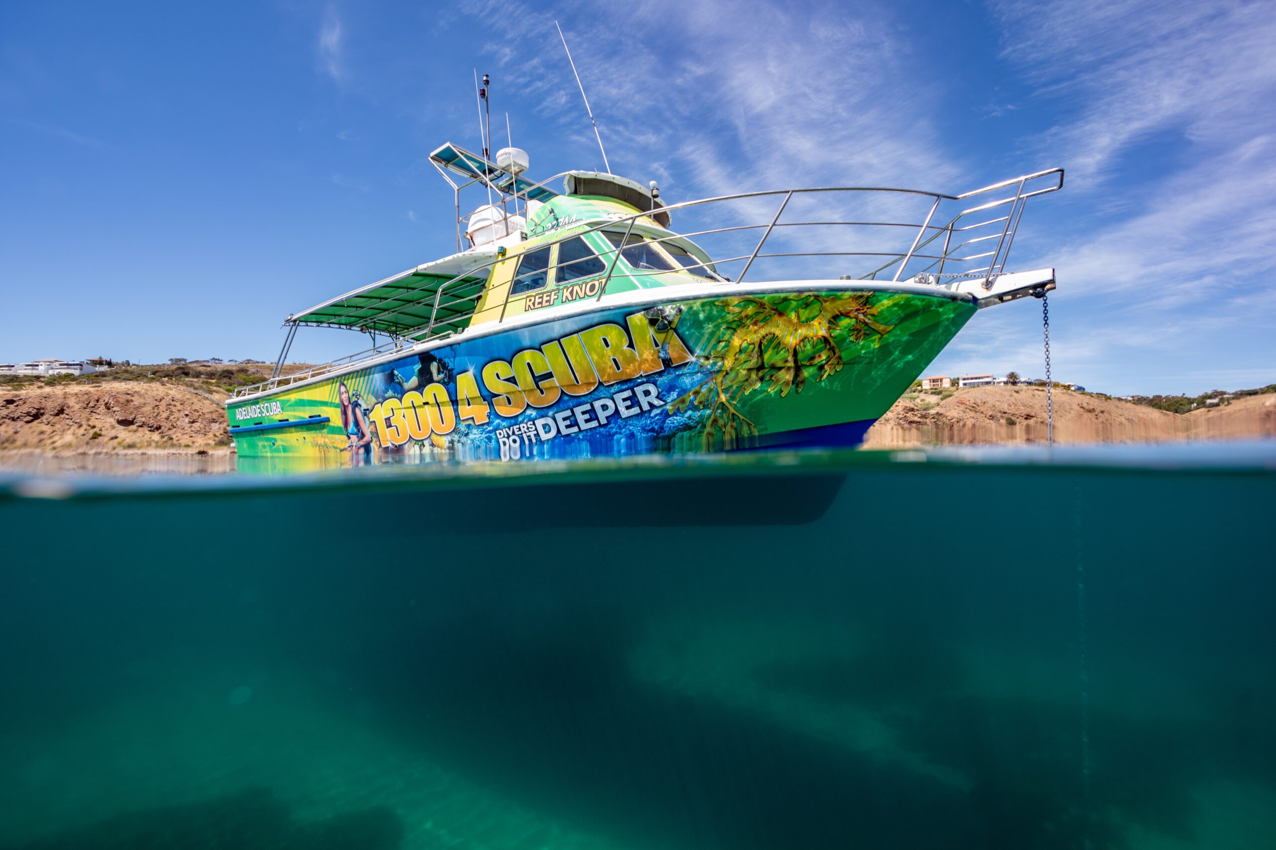 The Adelaide Scuba dive boat Reef Knot as seen from the waterline